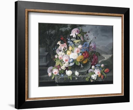 Still Life with Flowers and a Landscape-Severin Roesen-Framed Giclee Print