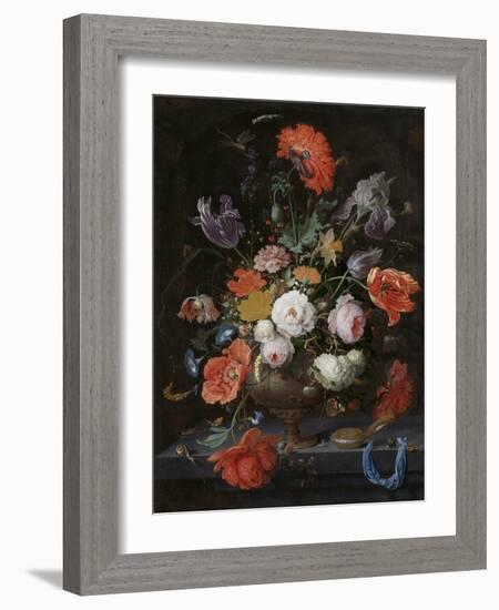 Still Life with Flowers and a Watch-Abraham Mignon-Framed Art Print