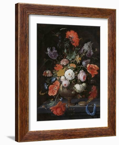 Still Life with Flowers and a Watch-Abraham Mignon-Framed Art Print