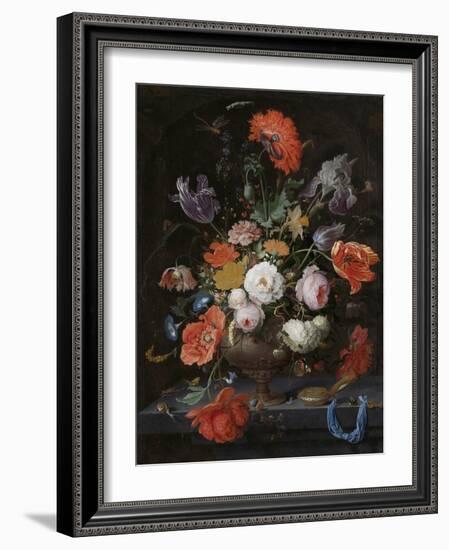 Still Life with Flowers and a Watch-Abraham Mignon-Framed Art Print