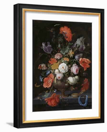 Still Life with Flowers and a Watch-Abraham Mignon-Framed Art Print