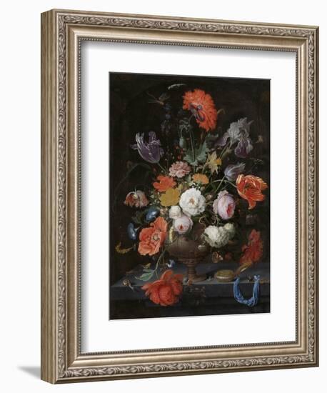 Still Life with Flowers and a Watch-Abraham Mignon-Framed Art Print