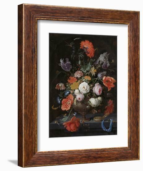 Still Life with Flowers and a Watch-Abraham Mignon-Framed Art Print