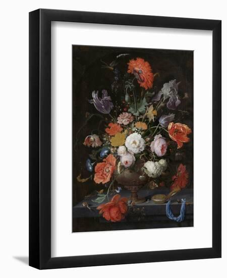 Still Life with Flowers and a Watch-Abraham Mignon-Framed Art Print