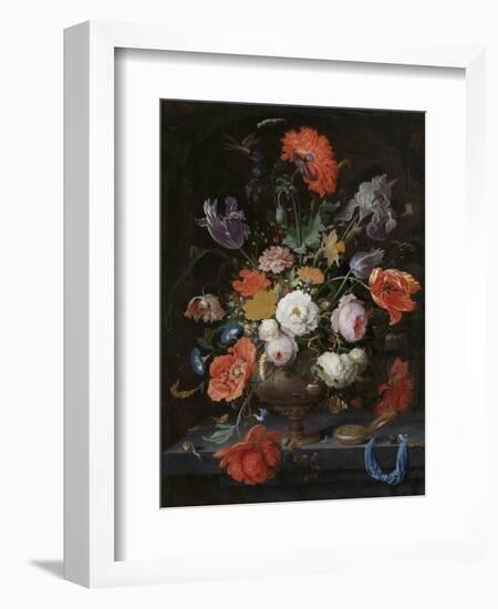 Still Life with Flowers and a Watch-Abraham Mignon-Framed Art Print