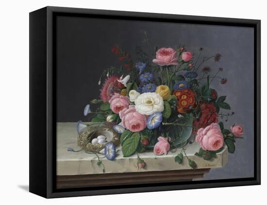 Still Life with Flowers and Bird's Nest, after 1860-Severin Roesen-Framed Premier Image Canvas