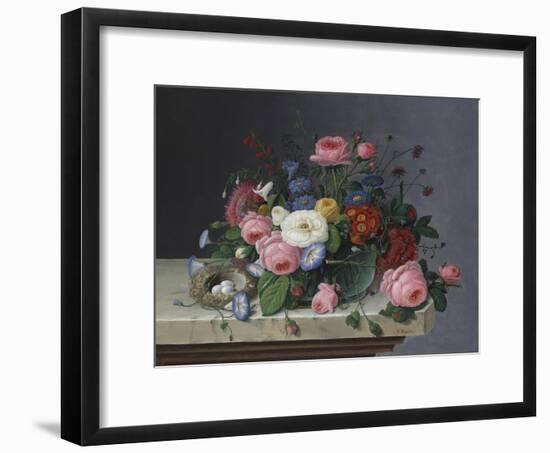 Still Life with Flowers and Bird's Nest, after 1860-Severin Roesen-Framed Giclee Print