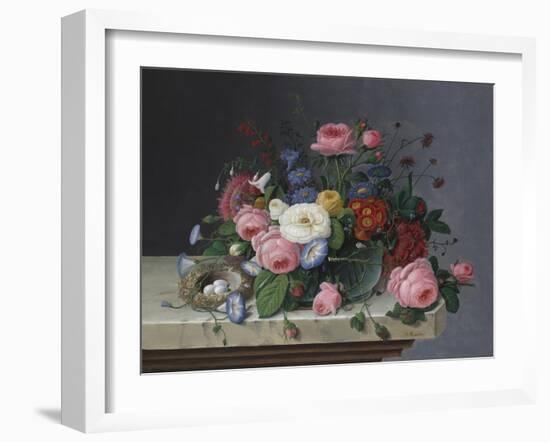 Still Life with Flowers and Bird's Nest, after 1860-Severin Roesen-Framed Giclee Print