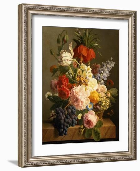 Still Life with Flowers and Fruit, 1827-Jan Frans van Dael-Framed Giclee Print