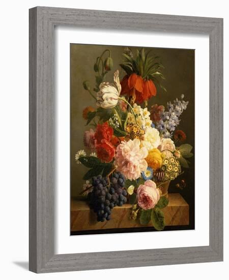 Still Life with Flowers and Fruit, 1827-Jan Frans van Dael-Framed Giclee Print