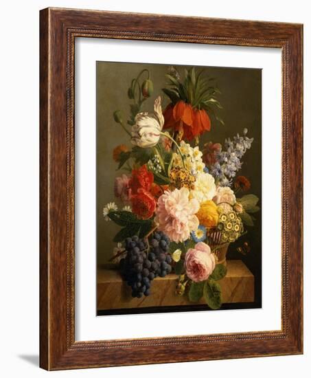 Still Life with Flowers and Fruit, 1827-Jan Frans van Dael-Framed Giclee Print