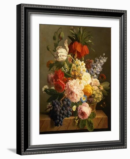 Still Life with Flowers and Fruit, 1827-Jan Frans van Dael-Framed Giclee Print