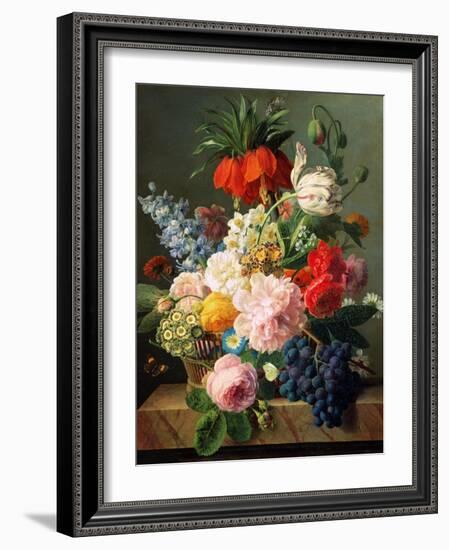 Still Life with Flowers and Fruit, 1827-Jan Frans van Dael-Framed Giclee Print