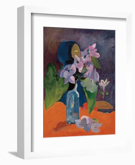 Still Life with Flowers and Idol by Gauguin, Paul Eugene Henri (1848-1903). Oil on Canvas, Ca 1892,-Paul Gauguin-Framed Premium Giclee Print