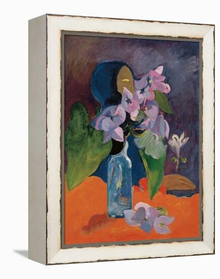 Still Life with Flowers and Idol by Gauguin, Paul Eugene Henri (1848-1903). Oil on Canvas, Ca 1892,-Paul Gauguin-Framed Premier Image Canvas