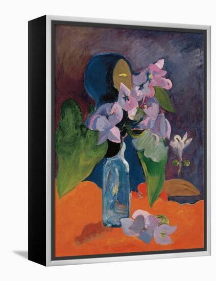 Still Life with Flowers and Idol by Gauguin, Paul Eugene Henri (1848-1903). Oil on Canvas, Ca 1892,-Paul Gauguin-Framed Premier Image Canvas