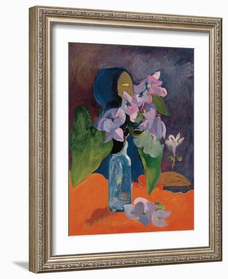 Still Life with Flowers and Idol by Gauguin, Paul Eugene Henri (1848-1903). Oil on Canvas, Ca 1892,-Paul Gauguin-Framed Giclee Print