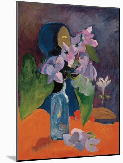 Still Life with Flowers and Idol by Gauguin, Paul Eugene Henri (1848-1903). Oil on Canvas, Ca 1892,-Paul Gauguin-Mounted Giclee Print