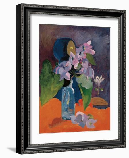 Still Life with Flowers and Idol by Gauguin, Paul Eugene Henri (1848-1903). Oil on Canvas, Ca 1892,-Paul Gauguin-Framed Giclee Print