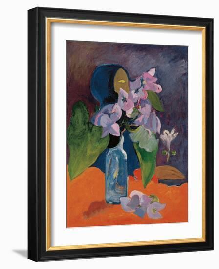 Still Life with Flowers and Idol by Gauguin, Paul Eugene Henri (1848-1903). Oil on Canvas, Ca 1892,-Paul Gauguin-Framed Giclee Print