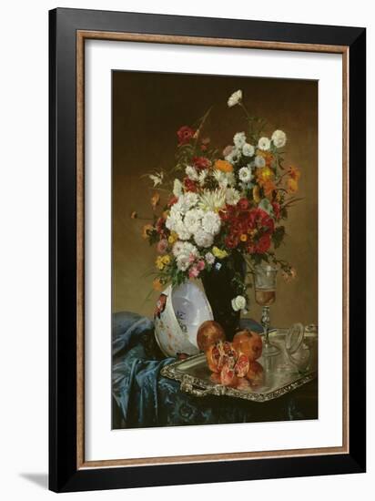 Still Life with Flowers and Pomegranates-Eugene Henri Cauchois-Framed Giclee Print