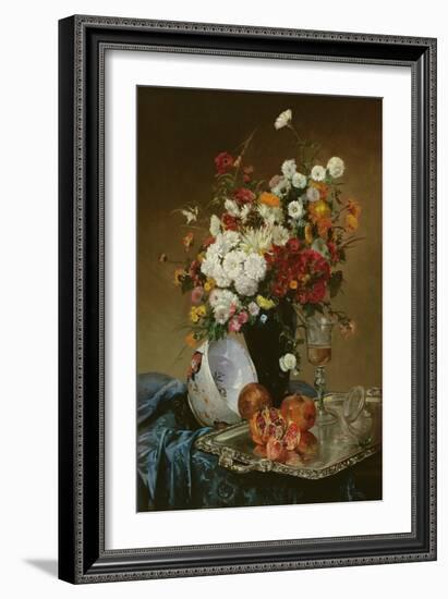 Still Life with Flowers and Pomegranates-Eugene Henri Cauchois-Framed Giclee Print