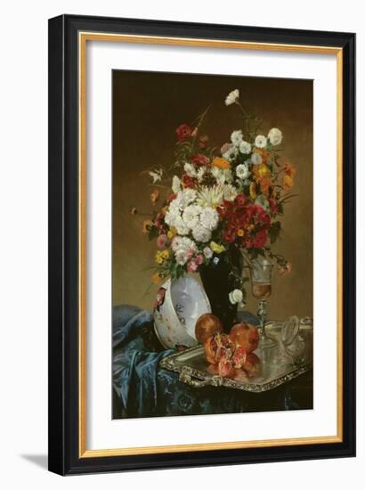 Still Life with Flowers and Pomegranates-Eugene Henri Cauchois-Framed Giclee Print