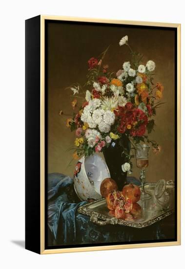 Still Life with Flowers and Pomegranates-Eugene Henri Cauchois-Framed Premier Image Canvas