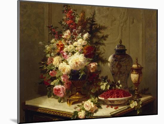 Still life with flowers and raspberries-Jean Baptiste Robie-Mounted Giclee Print