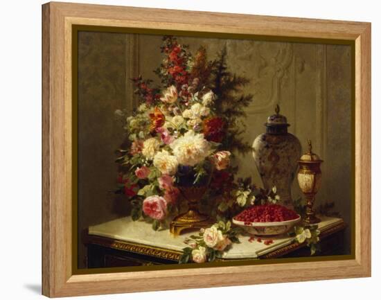 Still life with flowers and raspberries-Jean Baptiste Robie-Framed Premier Image Canvas