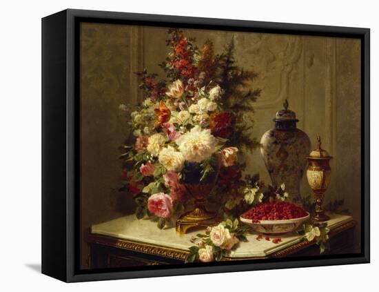 Still life with flowers and raspberries-Jean Baptiste Robie-Framed Premier Image Canvas