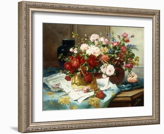 Still Life with Flowers and Sheet Music-Jules Etienne Carot-Framed Giclee Print