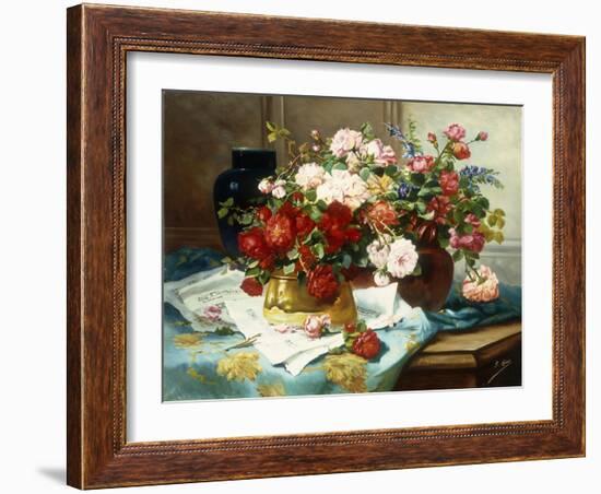 Still Life with Flowers and Sheet Music-Jules Etienne Carot-Framed Giclee Print