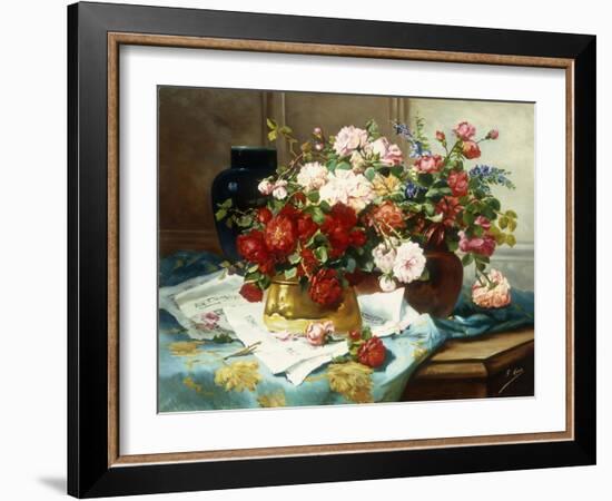 Still Life with Flowers and Sheet Music-Jules Etienne Carot-Framed Giclee Print