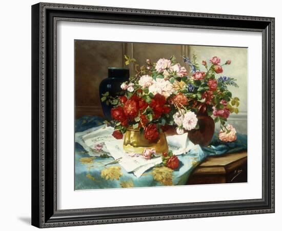 Still Life with Flowers and Sheet Music-Jules Etienne Carot-Framed Giclee Print