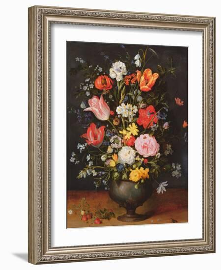 Still Life with Flowers and Strawberries-Jan Brueghel the Younger-Framed Giclee Print