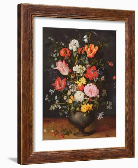 Still Life with Flowers and Strawberries-Jan Brueghel the Younger-Framed Giclee Print