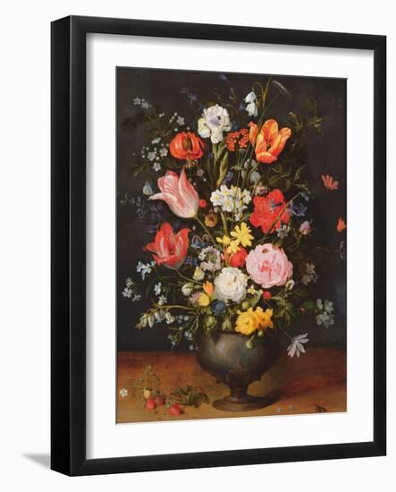 Still Life with Flowers and Strawberries-Jan Brueghel the Younger-Framed Giclee Print