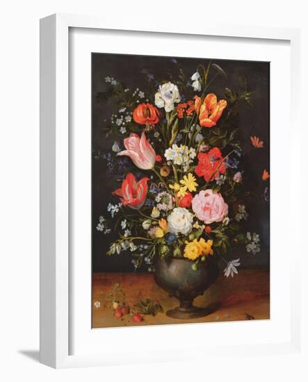 Still Life with Flowers and Strawberries-Jan Brueghel the Younger-Framed Giclee Print