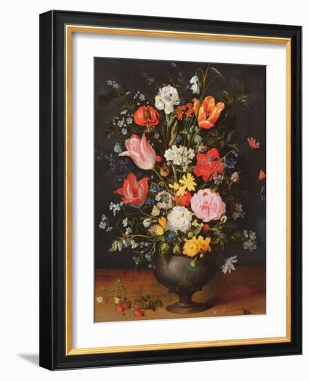 Still Life with Flowers and Strawberries-Jan Brueghel the Younger-Framed Giclee Print