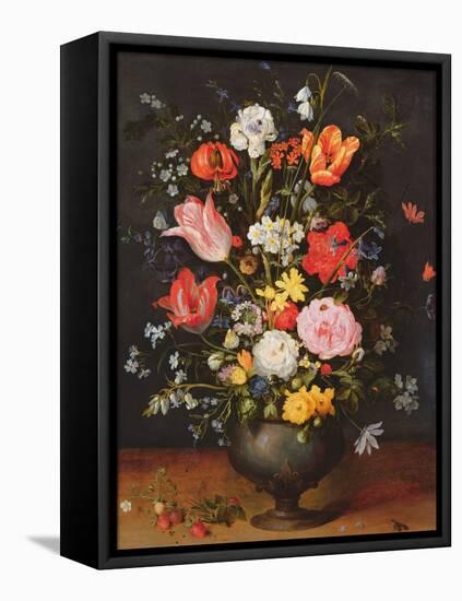 Still Life with Flowers and Strawberries-Jan Brueghel the Younger-Framed Premier Image Canvas