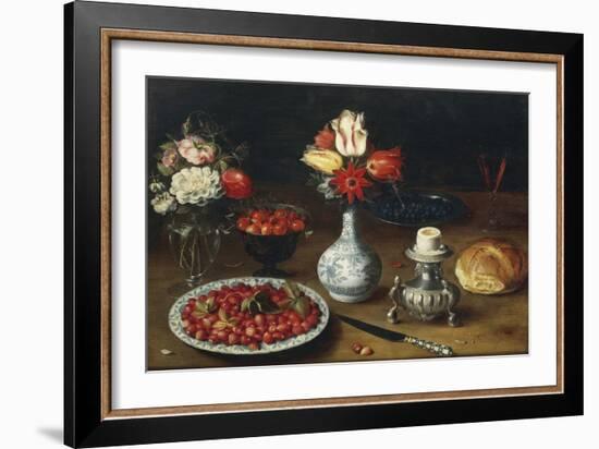 Still Life with Flowers, Fruits, Vases and Other Objects-Osias Beert-Framed Giclee Print