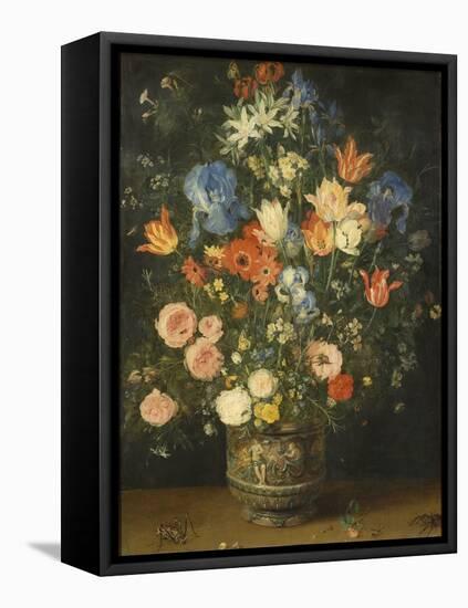 Still Life with Flowers in a Sculpted Jar, C.1620-24 (Oil on Panel)-Jan the Elder Brueghel-Framed Premier Image Canvas