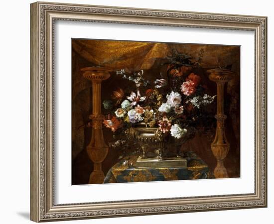 Still Life with Flowers in a Silver Vase with Perfume Burners, C.1690-99-Jean-Baptiste Monnoyer-Framed Giclee Print