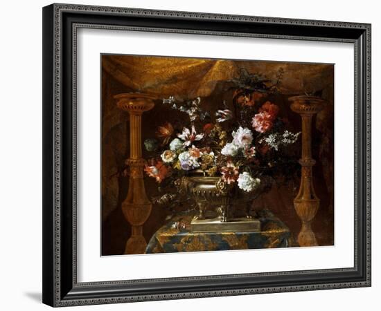 Still Life with Flowers in a Silver Vase with Perfume Burners, C.1690-99-Jean-Baptiste Monnoyer-Framed Giclee Print