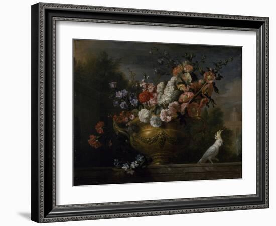 Still Life with Flowers in an Urn, with a Cockatoo, on a Ledge, C.1699-Jakob Bogdani Or Bogdany-Framed Giclee Print