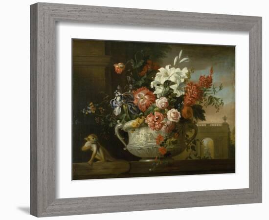 Still Life with Flowers in an Urn, with a Monkey, on a Ledge, C.1699-Jakob Bogdani Or Bogdany-Framed Giclee Print