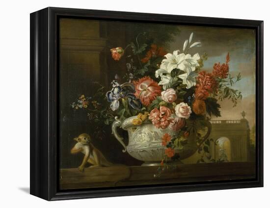 Still Life with Flowers in an Urn, with a Monkey, on a Ledge, C.1699-Jakob Bogdani Or Bogdany-Framed Premier Image Canvas