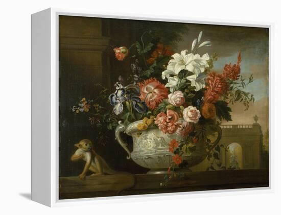 Still Life with Flowers in an Urn, with a Monkey, on a Ledge, C.1699-Jakob Bogdani Or Bogdany-Framed Premier Image Canvas