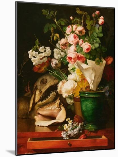 Still Life with Flowers, Shells, a Shark's Head, and Petrifications, 1819 (Oil on Canvas)-Antoine Berjon-Mounted Giclee Print